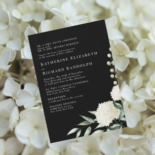 Invitación Elegante Boda Formal en Negro y Blanco con Floral