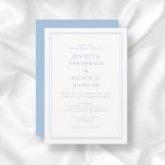 Invitación Elegante Boda formal en polvo azul<br><div class="desc">Elegante Tarjeta de Invitación de Boda Azul Polvo Formal. Una elegante plantilla clásica de tarjetas de invitación a la boda en blanco y azul para personalizar con sus propios detalles personales de boda. Un diseño sencillo pero elegante para una celebración boda clásica de Maggie B Design Studio. Papel boda y...</div>