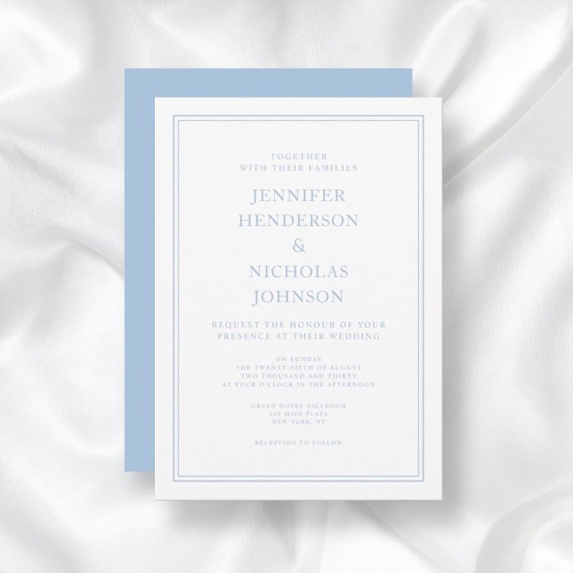 Invitación Elegante Boda formal en polvo azul (Front/Back Elegant Formal Blue Wedding Invitation)