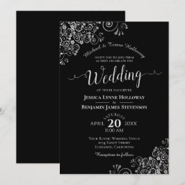 Invitación Elegante Boda formal Fancy Black & Silver