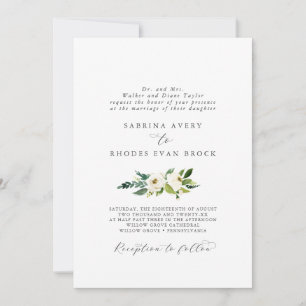 Invitación Elegante Boda formal floral blanca