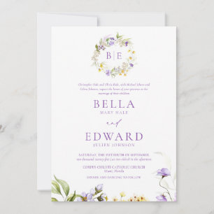 Invitación Elegante Boda formal floral morado amarillo