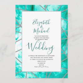 Invitación Elegante Boda formal geométrico azul acuático