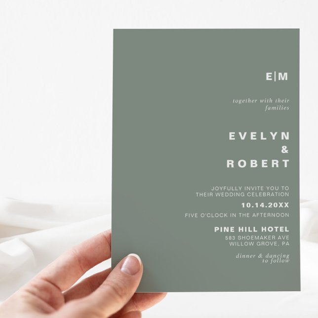 Invitación Elegante Boda formal inicial verde minimalista (Subido por el creador)