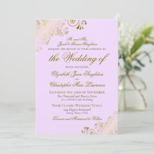 Invitación Elegante Boda formal Lilac Purple & Gold Classic