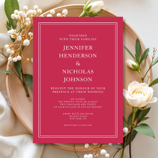 Invitación Elegante Boda Formal Magenta Rojo