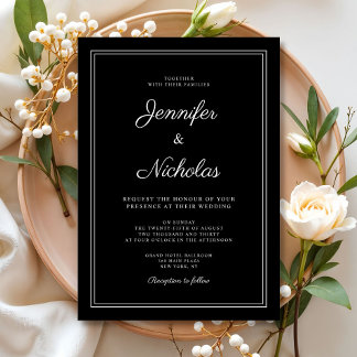 Invitación Elegante Boda Formal Moderna con Letra Negra