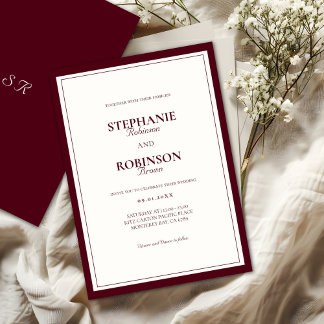 Invitación Elegante Boda Formal Moderna de Borgoña Profundo y