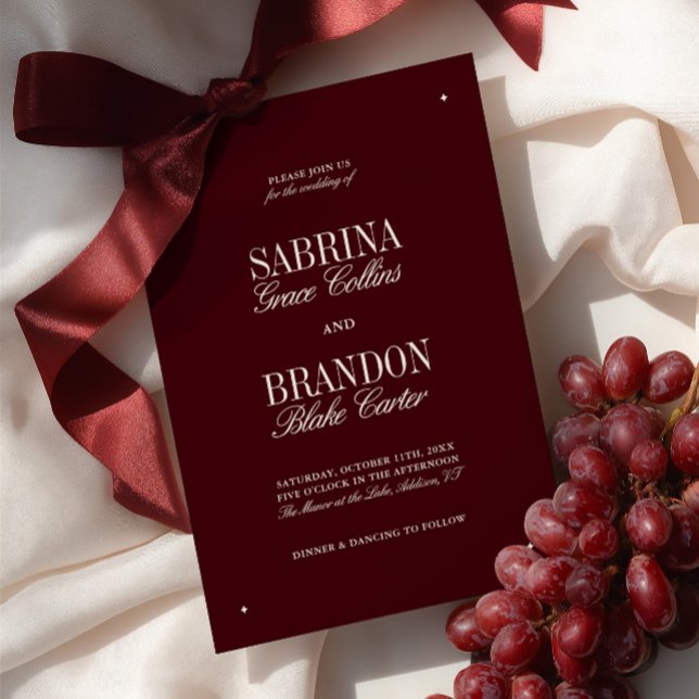 Invitación Elegante Boda Formal Moderna de Borgoña y Marfil (Elegant Modern Burgundy & Ivory Formal Wedding Invitation)