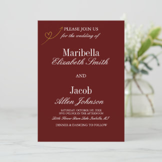 Invitación Elegante Boda Formal Moderna de Burgundy y Blanco
