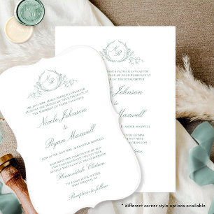 Invitación Elegante Boda formal monograma verde pálido