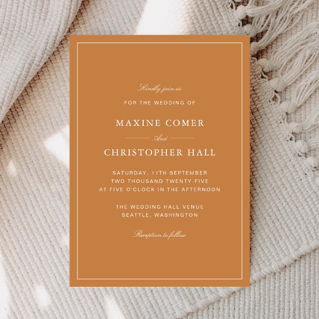 Invitación Elegante Boda Formal Naranja Quemada (Elegant burnt orange wedding invitation sets a warm and sophisticated tone for your day.)