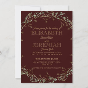 Invitación elegante boda formal roja lujosa clásica