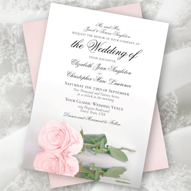 Invitación Elegante Boda formal rosa rosa rosa de Rubor pálid (Subido por el creador)