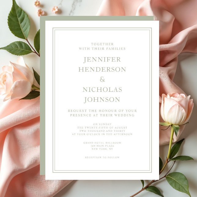 Invitación Elegante Boda formal Sage Green (Elegant Formal Sage Green Wedding Invitation)