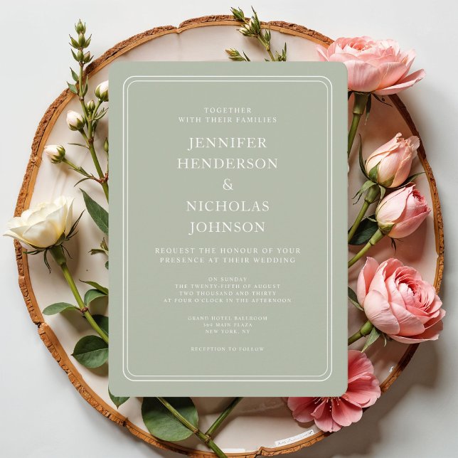 Invitación Elegante Boda formal Sage Green (Elegant Formal Sage Green Wedding Invitation)