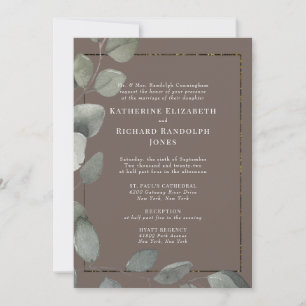 Invitación Elegante Boda Formal Vegetación Lugar Brown 2