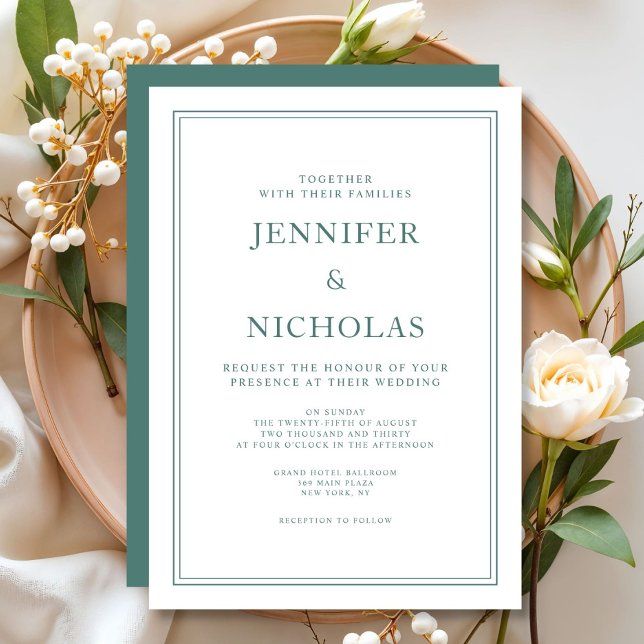 Invitación Elegante Boda formal verde esmeralda (Elegant Formal Emerald Green Wedding Invitation)