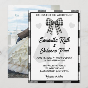 Invitación Elegante boda foto en negro y blanco con lazo de g
