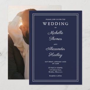 Invitación Elegante Boda fotográfico azul de la Marina Fronte