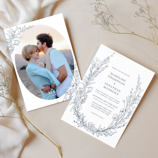 Invitación Elegante Boda fotográfico Azure Ivory Floral (Subido por el creador)