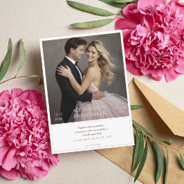 Invitación Elegante boda fotográfico beige bordeado