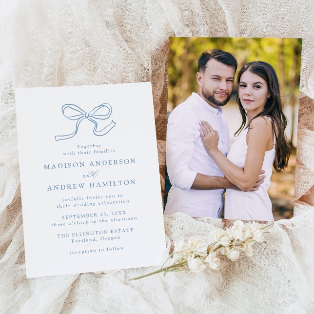 Invitación Elegante Boda fotográfico Blue Bow (Subido por el creador)