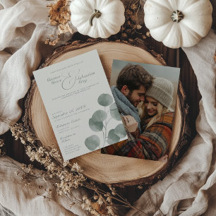 Invitación Elegante Boda fotográfico botánico de marfil y sal