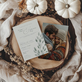 Invitación Elegante Boda fotográfico botánico de marfil y sal