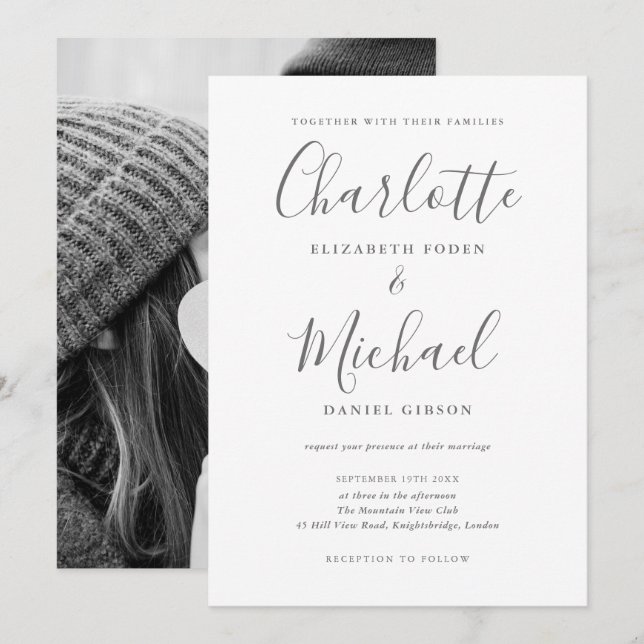 Invitación Elegante Boda fotográfico con firma (Anverso / Reverso)