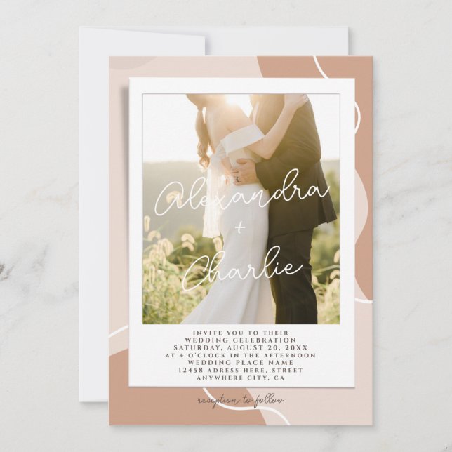 Invitación Elegante Boda fotográfico de caligrafía Boho Perso (Anverso)
