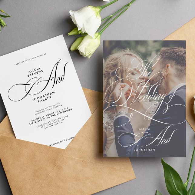 Invitación Elegante boda fotográfico de caligrafía de escritu (Subido por el creador)