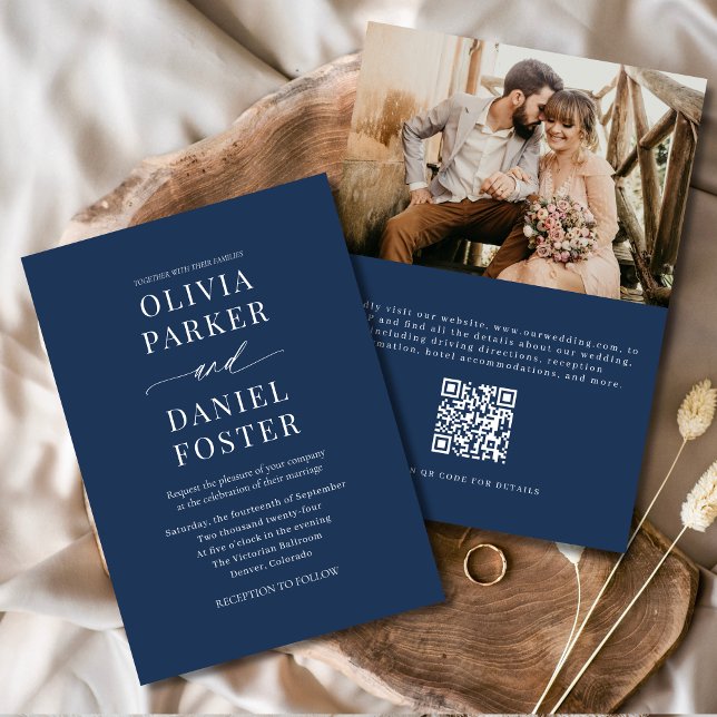 Invitación Elegante Boda fotográfico de código QR azul de la  (Subido por el creador)