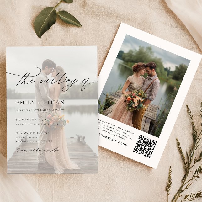 Invitación Elegante Boda fotográfico de código QR de guión (Subido por el creador)