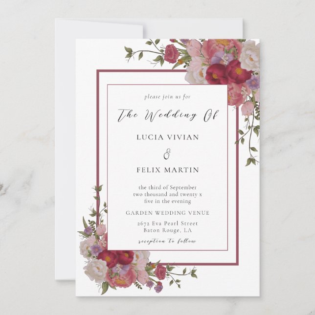 Invitación Elegante Boda fotográfico de códigos QR floral de  (Anverso)