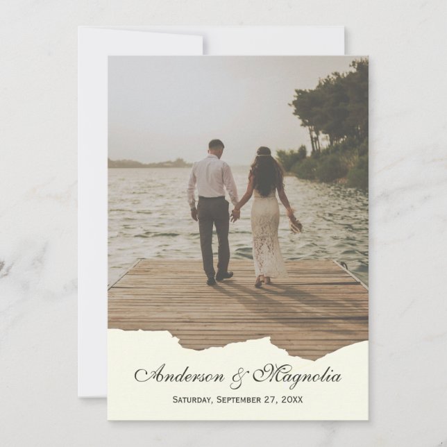 Invitación Elegante Boda fotográfico de escritura blanca mode (Anverso)