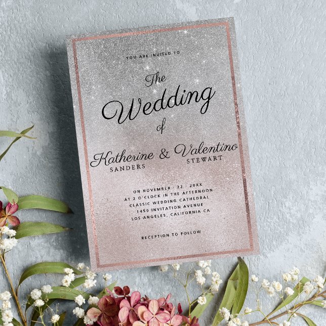 Invitación Elegante boda fotográfico de gradiente purpurina r (Luxury traditional white gold eucalyptus wedding invitation 1)