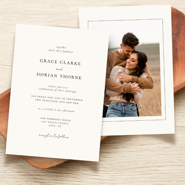 Invitación Elegante Boda fotográfico de marfil blanco neutro  (Subido por el creador)