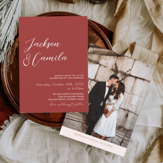 Invitación Elegante Boda fotográfico de Maroon (Subido por el creador)
