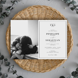 Invitación Elegante Boda fotográfico de Monograma Blanco y Ne