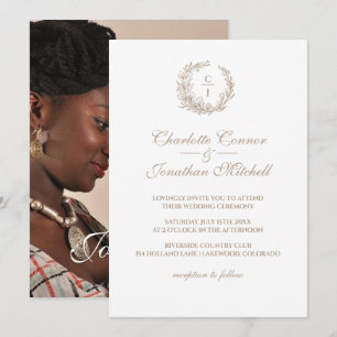 Invitación Elegante Boda fotográfico de monograma y pareja