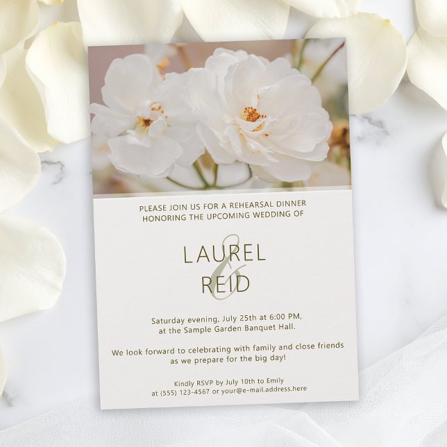Invitación Elegante Boda fotográfico de rosas blancas para la (Subido por el creador)