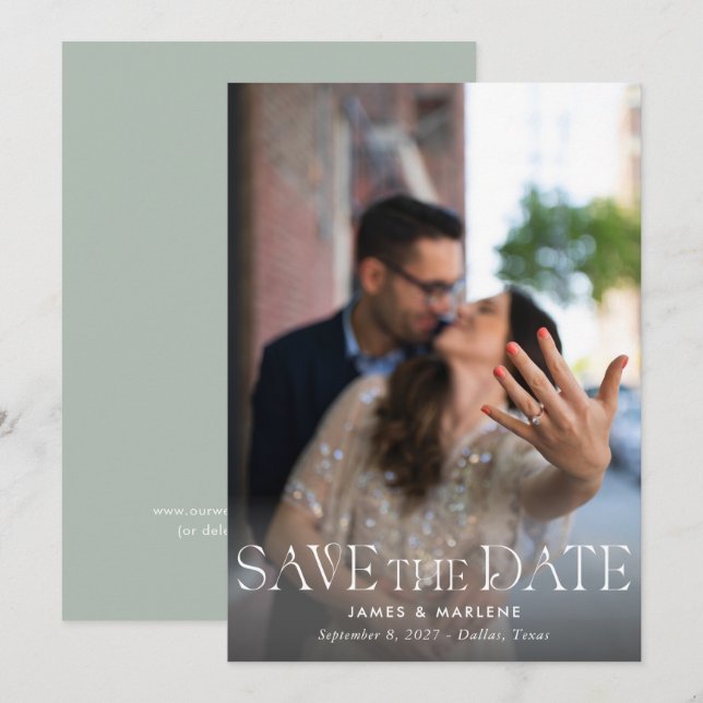 Invitación Elegante Boda fotográfico de tipografía única (Anverso / Reverso)
