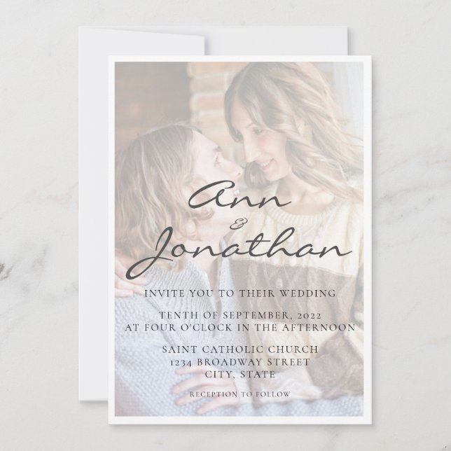 Invitación Elegante Boda fotográfico del efecto Faux Vellum (Anverso)