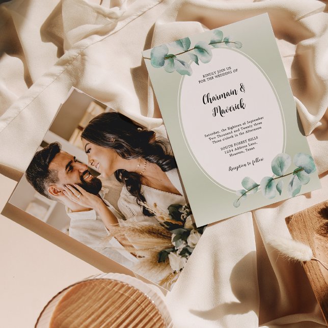 Invitación Elegante Boda Fotográfico Eucalyptus Leaf Greenery (Subido por el creador)