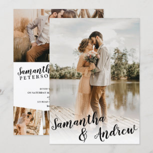 Invitación Elegante boda fotográfico minimalista en blanco y 