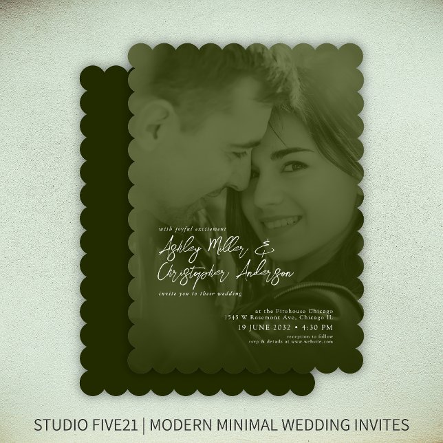 Invitación Elegante Boda fotográfico Moss Green Duotone (Subido por el creador)
