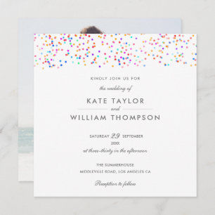 Invitación Elegante Boda fotográfico Rainbow Confetti