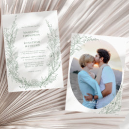 Invitación Elegante Boda fotográfico Sage Green Floral