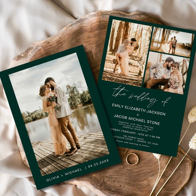Invitación Elegante Boda fotográfico verde esmeralda Minimali (Subido por el creador)